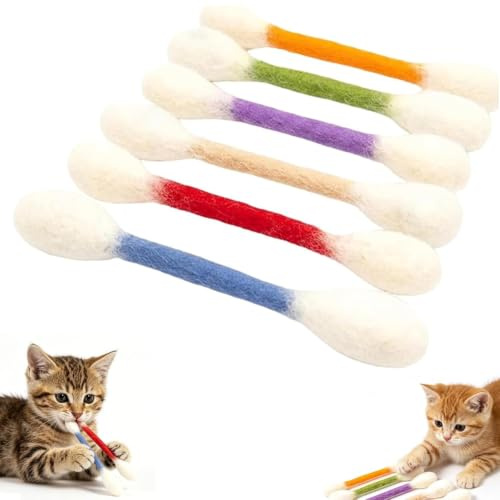 Vibbang Cotton Q Tip Cat Toy, 6 PCS Cotton Swabs Cat Toys with Catnip
