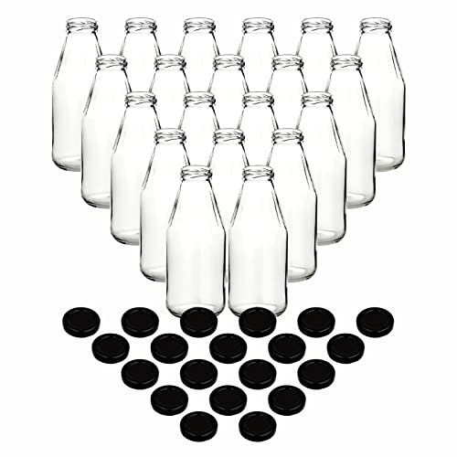 gouveo 20er Set Saftflasche 500 ml mit Schraubdeckel schwarz-matt BS - Runde Glasflasche 0,5 l mit TO43 Verschluss - Leere Flasche zum Befüllen für Küche und Haushalt (SF500SZ)