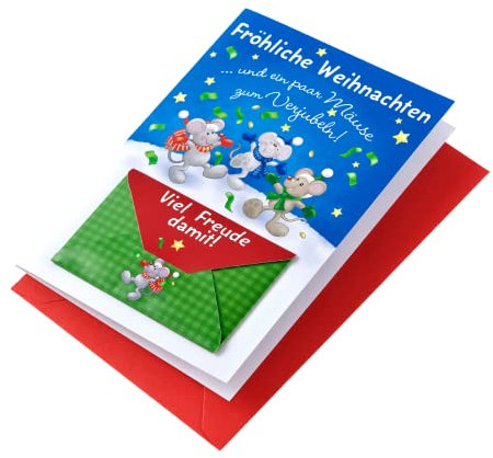 Perleberg Weihnachtskarte Geldgeschenk mit Umschlag - hochwertige Karte mit Geldfach und weihnachtlichem Mäuse-Motiv - Geldkarte Weihnachten für einen besonderen Wunsch - Grußkarte 11,6 x 16,6 cm