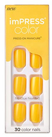 KISS imPRESS Color Gel Nail Kit, YOLO, with PureFit Technology, Polish-Free Colour Mani, Includes Prep Pad, Mini File, Cuticle Stick, and 30 Fake Nails