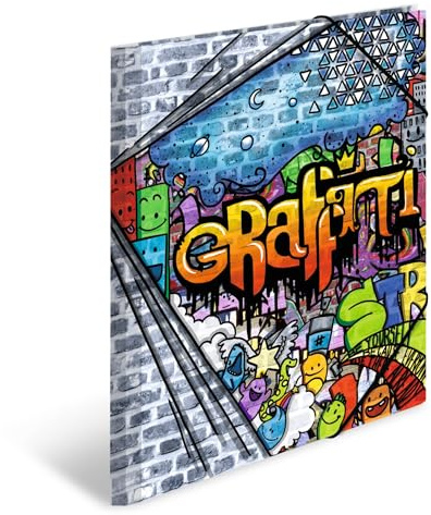 HERMA 19237 Samlarmapp DIN A4 ArtLine graffiti, set om 3, stabil plast, organisationsmapp med tryckta inre flikar och elastiskt band, dokumentmapp för barn, pojkar och flickor
