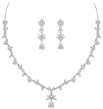 Clearine Bröllopssmycken, kubisk zirkonia, kristall, vattendroppe, halsband, örhängen, smyckeset för gifta kvinnor, Kubisk zirkonia, Zirkoniumoxid
