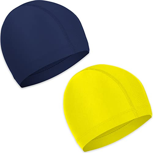 2 Pcs Elastic Swim Caps Comfortable Non-slip Fabric Swimming Hat Lightweight Bathing Caps for Women Men Kids to Swimming