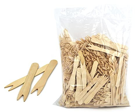 IMBALLAGGI ALIMENTARI PZ 1000 FORCHETTINE a DUE PUNTE IN LEGNO CM 8,5 PER PATATINE, OLIVE, MOZZARELLINE E FRUTTURE, Beige