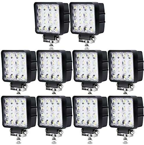 Joparri 10 pezzi 48W LED fari da lavoro 12V fari ausiliari 4320LM, fari LED 6500K per retromarcia IP67 impermeabili per trattore offroad SUV