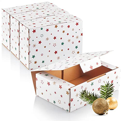 com-four® 4x Geschenkschachtel für Weihnachten - Geschenkboxen mit Weihnachtsmotiven - Faltbox aus stabilen Pappkarton - faltbare Pappbox (4 Stück - weiß - Sterne/Schneeflocke)