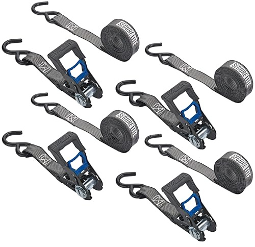 Secure Tite 4-Pack Ratchet Straps, 1' x 12', Vinyl Coated S-Hooks, 500 lbs WLL, 1500 lbs BS