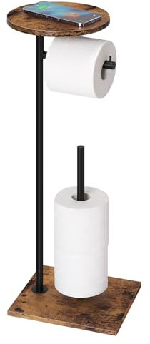 Toilet Roll Holder Free Standing Toilet Paper Holder with Top Shelf for Storage Rolls/Phone/Magazine, Tissue Dispenser Organizer Holder for Bathroom Round Board