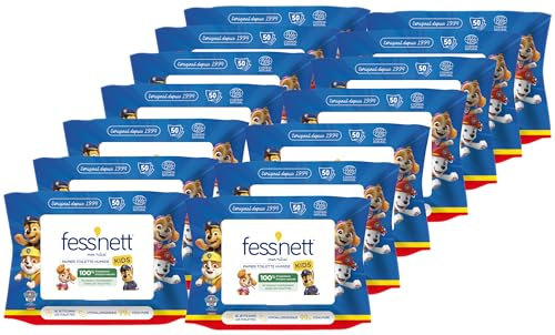 Fess'nett - Carta igienica umida per bambini, 50 pezzi per confezione, contiene 10 confezioni per unità, morbida per bambini, igiene superiore, pratica, confezione da 14