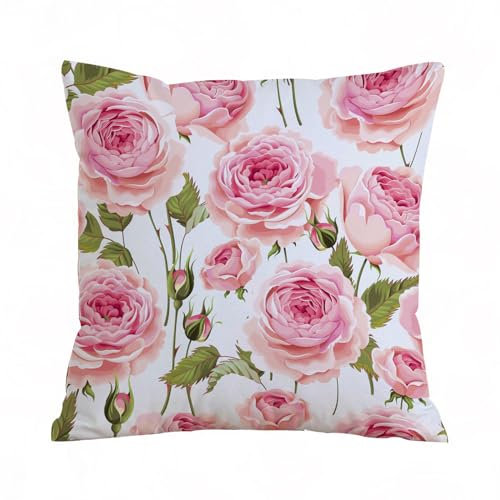 AELKSP Kissenbezug Kissenhülle Haus Dekorativ Für Jungen/Mädchen Wohnzimmer Schlafzimmer Sofa Stuhl Kissenbezüge,Nahtloses Blumenmuster mit rosa Rose,45x45 cm
