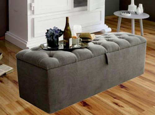 Luxisleep Plush Velvet Ottoman Storage Box – GT Grey Medium Blanket Chest for Bedroom & Living Room
