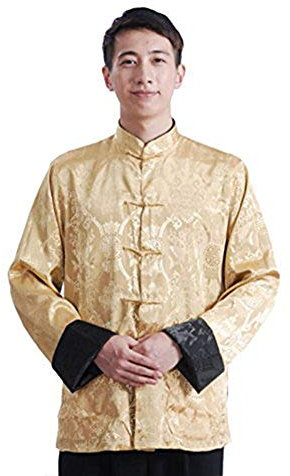 FGDIUCVN Kampfsportbekleidung für Herren, beidseitig wendbar, Mantel, Jacke, Tang-Anzug, traditionelles chinesisches Langarm-Kampfsport-Kung-Fu-Shirt, Beige, M