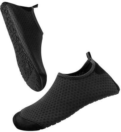 Vattenskor barfota snabbtorkande vattenstrumpor för simbassäng strand utomhus surfing yoga träning, Svart 02, 38/39 EU