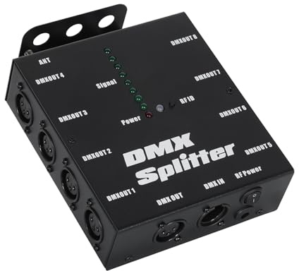 XLR DMX Splitter，8-Channel Wireless DMX 512 Signal Amplifier,3-Pin Output DMX Transmitter Receiver for Disco Party LED Stage Lighting Christmas and Halloween