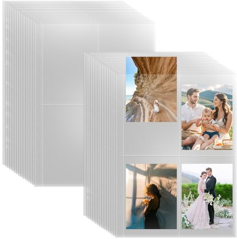 30 stycken vykort fodral DIN A4 (4 x DIN A6), 4 fack, dubbelsidig 4 fickor fotosidoskydd, Top Loading fotoalbum påfyllningssidor (109 x 153 mm)