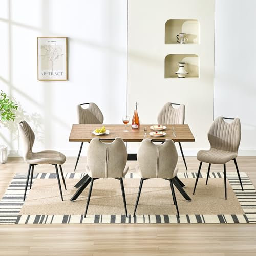 LEWE Esszimmergruppe Esstisch mit 6 Stühlen, 140 x 80 x 76 cm Rechteckig Esstisch aus Holz mit 6 Esszimmerstühle mit Hohe Rückenlehne, Schwarz Eisenbeine, für Küche Esszimmer und Wohnzimmer