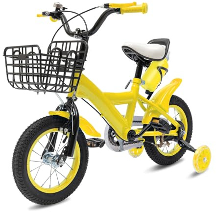 Charocean Bicicleta infantil de 12 pulgadas para niños y niñas a partir de 2 – 5 años, bicicleta mejorada para niños con ruedas estabilizadoras, bicicleta para niños, altura ajustable, bicicletas para