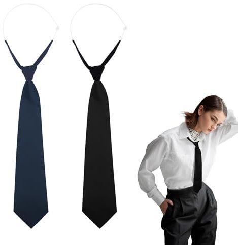 Smomend 2pcs Damenkrawatten, Schwarz und Marineblau, Verstellbare Security Krawatte, Ideal für Abschlussfeiern, Hochzeiten und Geschäftsevents