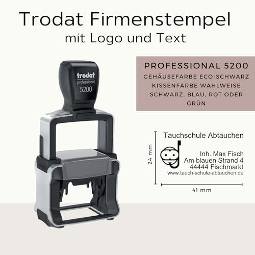Trodat Firmenstempel mit Logo und Text – Professional 5200 – Personalisierter Stempel zum Bestellen mit bis zu 5 Zeilen, Abdruck 41x24 mm