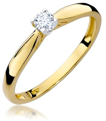 MARKO Bague en or jaune 333 avec zircone - Bague de fiançailles classique ou cadeau pour femme