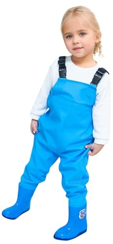 Kids Boys and Girls Chest Waders Youth Fishing Waterproof Waders with Boots Durable Outdoor Fishing Gear Ideal for Toddlers and Children Age 18 Months to 6 Years for Wet Weather (Blue, 2-3 Years)