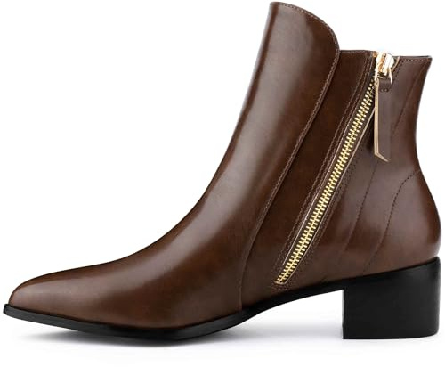 Perphy Pointy Toe Classic Low Heeled Short Ankle Booties for Women Brown 5 UK/Label Size 7 US