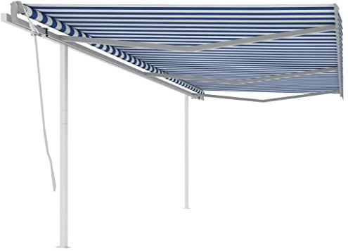 Tenda da Sole a Bracci Estensibile con Pali, 6x3m Blu e Bianco, Struttura in Alluminio e Ferro, Tessuto Poliestere UV e Impermeabile, per Giardino e Balcone