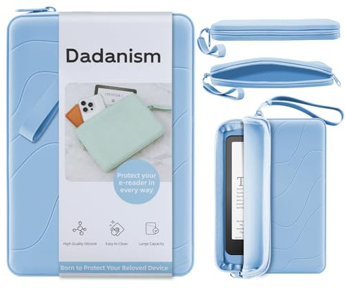 Dadanism 6-7 Inch Silicone Clutch for 7 Kindle Paperwhite and Kindle Colorsoft Signature Edition, 6 K-indle, Kobo, Nook E-Reader, Anti-Dust Coating Multi-Purpose Bag for Phone, Wallet, Bondi Blue