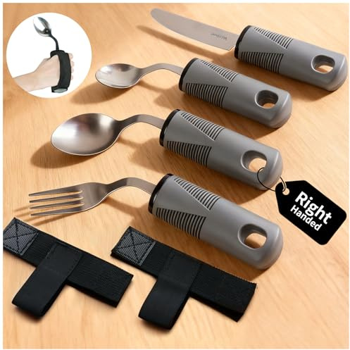 AKIMRABY 42° Adaptive Utensils for Elderly,3 oz Weighted Utensils, 4PCS