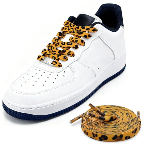 Muorruo 2 paires de lacets léopard, plats et colorés pour femmes, hommes et enfants, lacets décoratifs pour baskets et bottes, idéals pour le sport, l'école et la vie quotidienne (Léopard)