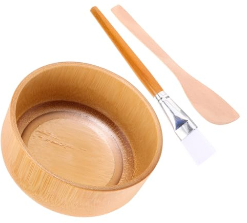 Cabilock Kit Soin Bol à Masques DIY en Bois Réutilisable Spatule et Brosse Élégante, Résistant aux Déchirures, pour Masque Facial Maison