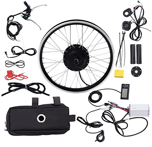 Kit de conversion de vélo électrique 350 W 36 V - 5 vitesses - Capteur de pédale - Transmission sans balais - Moteur de roue avant avec écran LCD - Frein à disque compatible - Équipement de montage