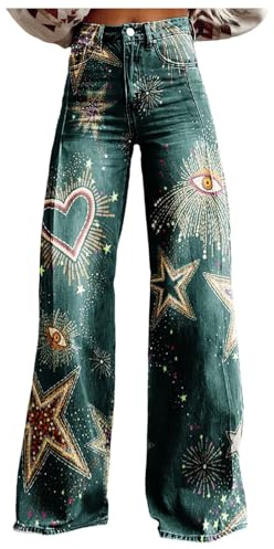 Générique 2026 Jean à Jambes Larges pour Femmes Pantalon en Denim décontracté Haute imprimé Floral des années 90 Baggy à Enfiler