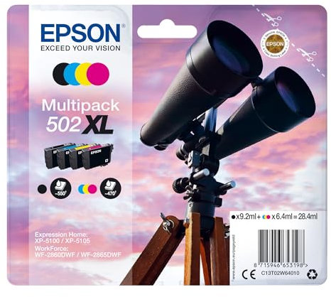 Epson 502XL Binoculars Genuine High Yield Multipack, 4-colours Ink Cartridges