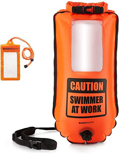 BUDDYSWIM Bouée pour Nage en Eau Libre de 28 litres avec Pochette Étanche Téléphone. Sac Intérieur Étanche pour Natation en Plein Mer.
