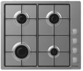 CANDY Plaque de Cuisson Gaz Inox CHW6LX - 4 Brûleurs, Sécurité Électromagnétique, Connectivité hOn, Dimensions, 7750W, Inox