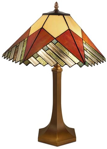 ADM - 'Lampe Geometrische Mission' - Tischlampe mit geschweißtem Glasschirm, Tiffany-Verarbeitung und Stütze aus bronziertem Metall - Gelb - H56 cm