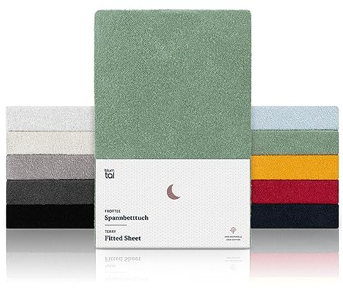 Blumtal® Frottee Spannbettlaken 160x200 cm - Oeko-TEX zertifiziertes Spannbetttuch 160x200 cm - Frottee-Spannbettlaken bis 25 cm Matratzenhöhe - Spannbettlaken Frottee wärmend in Summer Green - Grün