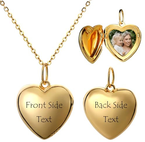 MeMeDIY Herz Medaillon Halskette 925 Sterling Silber Personalisiert Foto Anhänger Gravur Kette Gold/Roségold Geschenke für Frauen Mutter Muttertag Weihnachts mit Geschenkbox