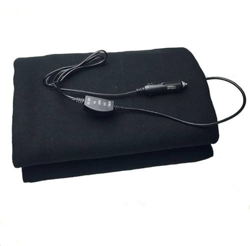 Asudaro 12V elektrische Heizdecke, Elektrische Wärmedecke Wärmebett Wärmeunterbett Kunstfaser Reiseheizdecke mit 2 Temperaturstufen, für das Büro zu Hause, 145cmx 110cm Schwarz