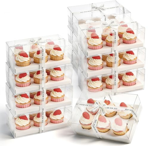 Cedilis 15 Pack Clear Cupcake Boxes, 6 Count Cupcake Containers with Gift Ribbon, Plastic Cupcake Carrier Holder for Treat Dessert Cookies Muffins Pastry Baby Shower Party