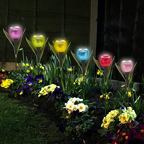 Tulipani solari da giardino a forma di tulipano, 6 pezzi, luci solari decorative a LED a forma di fiore, impermeabili, multicolore, luci paesaggistiche per giardino, patio, cortile, decorazione del