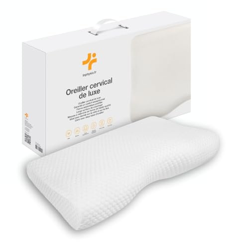 Inphysio® Oreiller Ergonomique Cervical de Luxe - Oreiller Orthopédique - Memoire Forme - Coussin Cervicales Douloureuses - Hypoallergénique - 2 Taies d'oreiller - 60 x 35 x 12/7cm