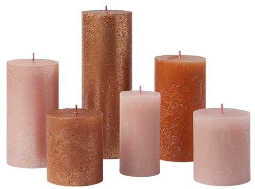 Bolsius Candele rustiche a pilastro - set regalo di 6 candele decorative per la casa - lunghezza della combustione - non profumate - cera vegetale naturale - senza olio di palma