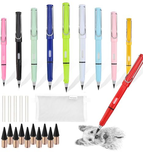 W Rxkiocs 26 Stück Ewiger Bleistift Bleistift Set mit Radiergummi und 10 Austauschbaren Federn zum Schreiben und Zeichnen