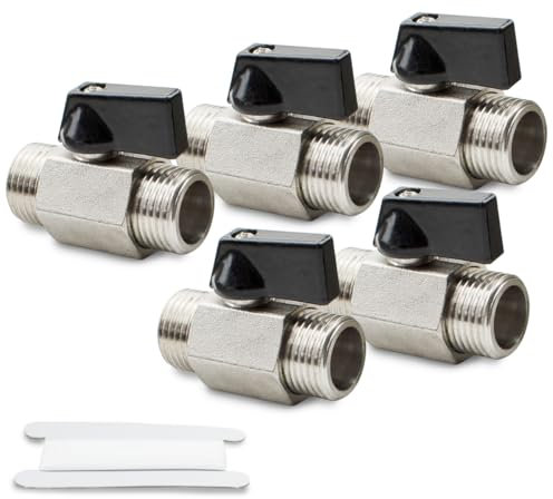 Bwintech 5 Piezas 1/2 BSP Macho x Macho Latón Niquelado Mini Válvula de Bola Válvula de Cierre
