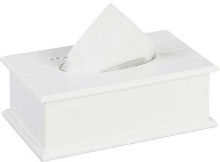Relaxdays Taschentuchbox, Kosmetiktücherbox, eckige Tuchbox Taschentücher, HBT: 9,5x27x16 cm, Papiertuchspender, weiß