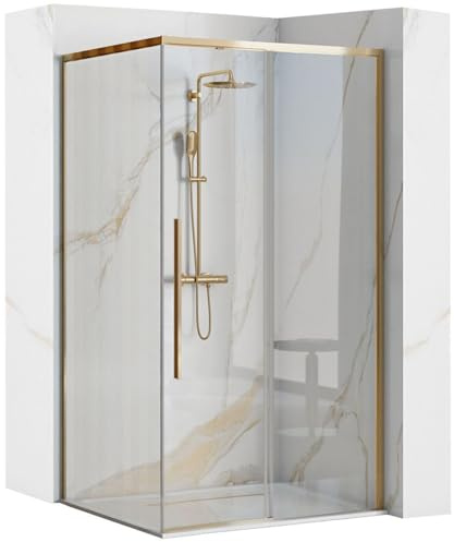 Rea SOLAR GOLD DUSCHHUSET 90X90x195 cm Transparent härdat säkerhetsglas 6mm (guld) Utan duschkar