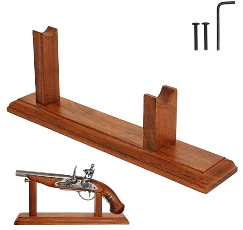 Mythrojan Solid Hardwood Gun Pistol Display Stand Sturdy Wooden Pistol Holder for your Pirate Pistols 12.8” X 2.5” X 4.8”, Natural