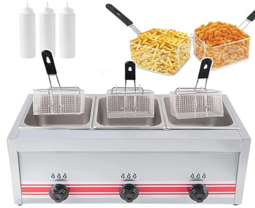 Freidora De Grasa Para Patatas Fritas (10l+10l+10l), Freidora Comercial De Acero Inoxidable De Tres Cilindros, Placas Calientes De Gran Capacidad, Electrodomésticos De Cocina, Equipo De Cocina